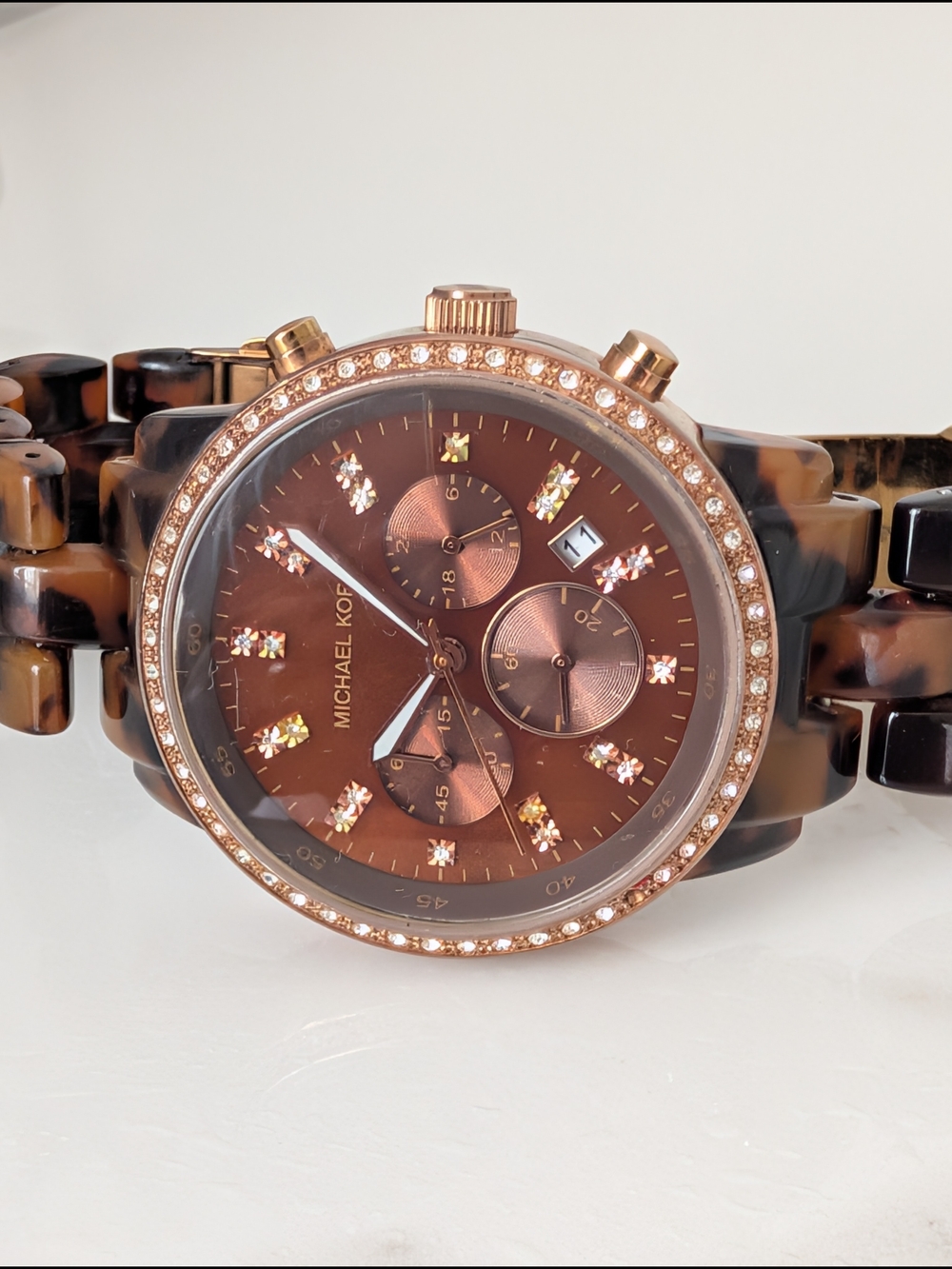 Michael Kors Rose Gold & Brown Tortoise shell Chronograph Watch